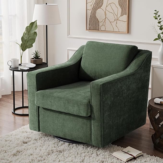 UIXE Swivel Accent Chair, Chenille Fabric Upholstered Arm Chair for Living Room, Modern Club Armchair Comfy Single Sofa Bedroom Reading Seat with Lumbar Pillow - Green