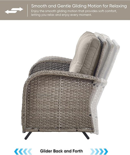 HUMMUH 7 Pieces Wicker Patio Conversation Set Outdoor Glider Loveseat with Patio Swivel Rocking Chairs Outdoor Patio Set for Deck Lawn Porch Balcony Poolside-Grey/Grey