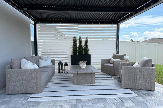 PURPLE LEAF Patio Furniture Set 6 Pieces Outdoor Conversation Sets PP Rope Patio Sofa with Cushions and Table Manual Weaving Deep Seating Furniture for Porch Lawn Backyard Beige