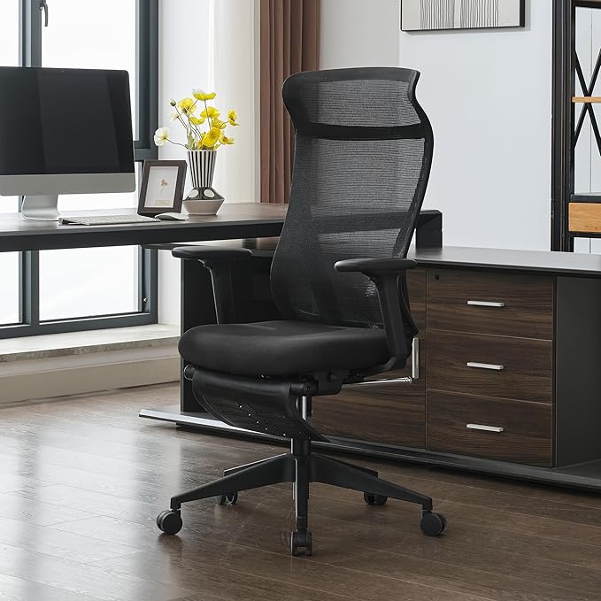 Okeysen High Back Ergonomic Mesh Office Chair, Adjustable Swivel Computer Desk Chair with Padded Seat, Armrests, and S-Shaped Lumbar Support for Home Office