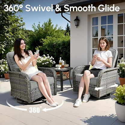 8 PCS Patio Outdoor Furniture Set with Swivel Rocking Chairs,All Weather Wicker Rattan Patio Seating Sofa and Chairs Set,Outdoor Conversaiton Sets for Deck Yard Prrch Garden Poolside,Dark Grey