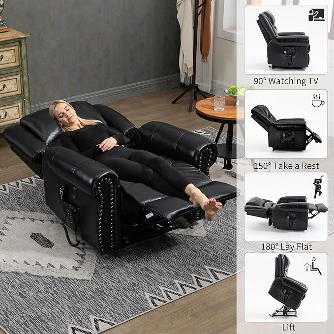 Recliner Chairs for Adults, Oversized Bedroom Chair with Massage, Sofa Chair Home Theater Seating with Lumbar Support, Lift Chair for Elderly, Nursery Chair for Living Room (Genuine Leather)