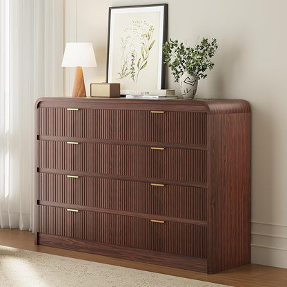 FURSUN Fluted 8 Drawers Dresser for Bedroom, 55" Wide Wooden Dresser with Metal Handle, Curved Profile Design, Modern Storage Organizer for Bedroom, Hallway (Walnut)