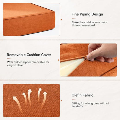 Luxury 6" Outdoor Cushions for Patio Furniture, 24x24x6" Thick Seat Cushion Set of 8, Fade Resistant Couch Chair Replacement Cushions High Density Deep Wicker Chair Cushion w/ Removable Cover, Orange