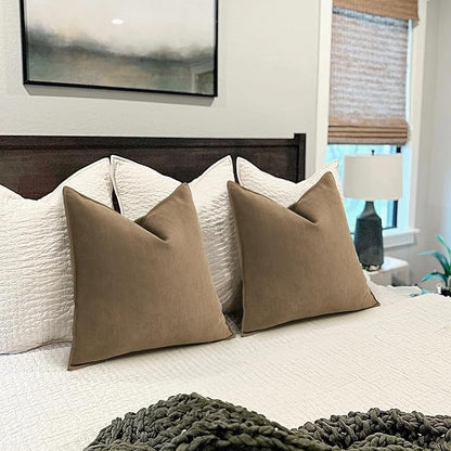 ZWJD Brown Pillow Covers 20x20 Set of 2 Chenille Throw Pillow Covers with Elegant Design Soft and Luxurious Decorative Throw Pillows for Couch, Bed, and Home Decor
