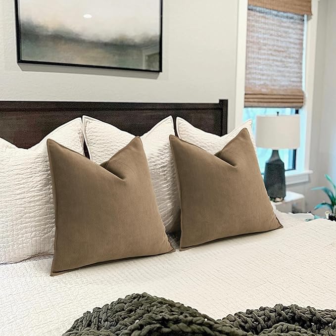 ZWJD Brown Pillow Covers 26x26 Set of 2 Chenille Throw Pillow Covers with Elegant Design Soft and Luxurious Decorative Throw Pillows for Couch, Bed, and Home Decor
