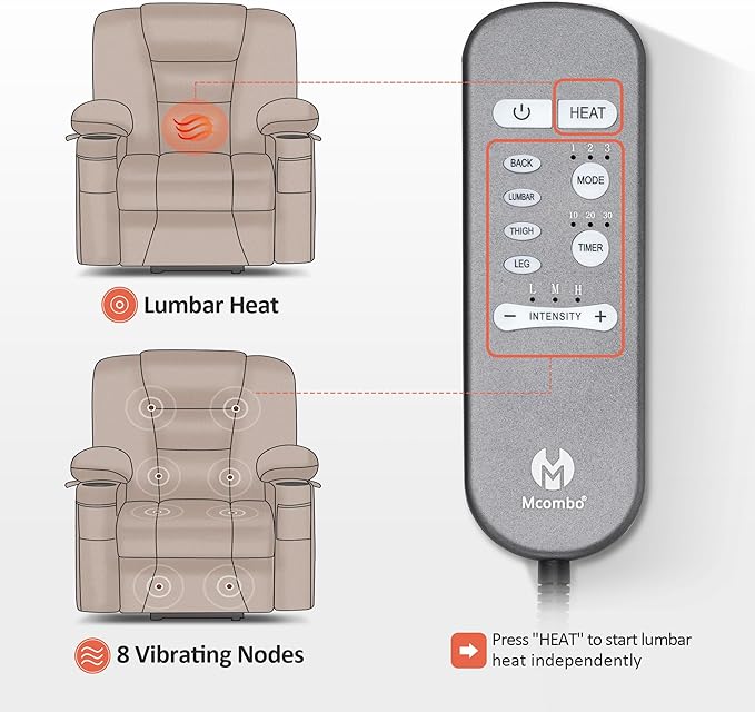 MCombo Oversized Power Lift Recliner Chair with Massage and Heat for Big and Tall Elderly People, Cup Holders, USB Ports, Side Pockets, Faux Leather R7541 (Beige, Large-Oversize)