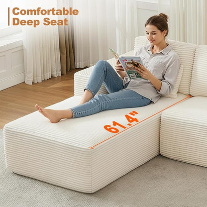 106" Cloud Modular Sectional Sofa Couch with L-Shape Chaise,Modern Boneless Sectional Couch with Deep Seat,Upholstered Couches for Living Room Bedroom,No Assembly Required,Beige