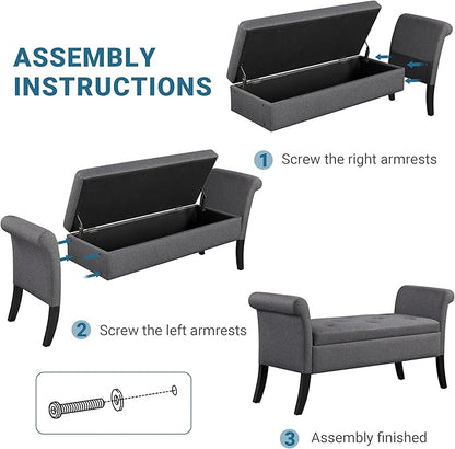Yaheetech Ottoman with Storage, 52" Storage Ottoman Bench with Safety Hinge, Upholstered Bench with Seating for Bedroom, Living Room, Holds up to 661 lb, Dark Gray
