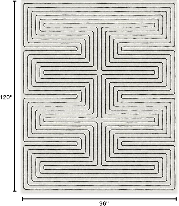 RUGGABLE x Jonathan Adler Machine Washable Modern Area Rug – Labyrinth Black/Ivory 8x10, Stain-Resistant, Non-Slip – Large Rugs for Living Room, Bedroom, Hallway, Entryway & Office–with Cushioned Pad