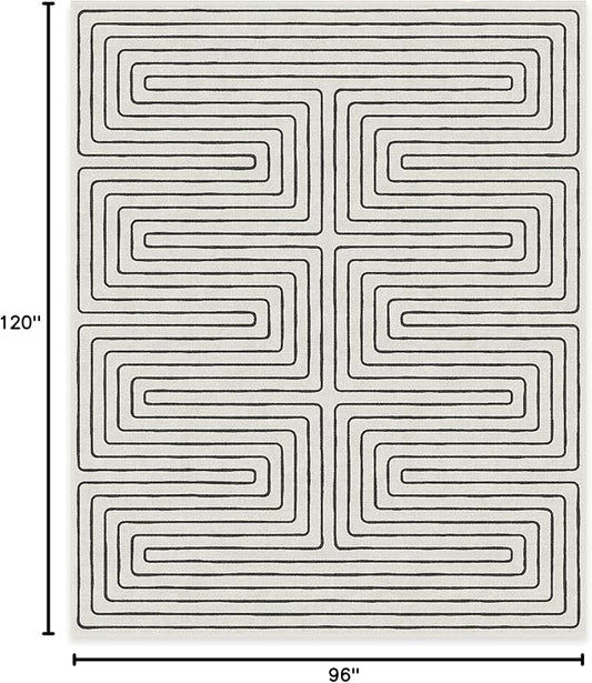 RUGGABLE x Jonathan Adler Machine Washable Modern Area Rug – Labyrinth Black/Ivory 8x10, Stain-Resistant, Non-Slip – Large Rugs for Living Room, Bedroom, Hallway, Entryway & Office–with Cushioned Pad