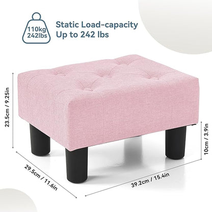Poofzy Small Foot Stool Ottoman, Linen Ottoman Foot Rest with Legs, Rectangle Foot Rest for Couch, Footstools and Ottomans Small for Living Room and Entryway (Pink)