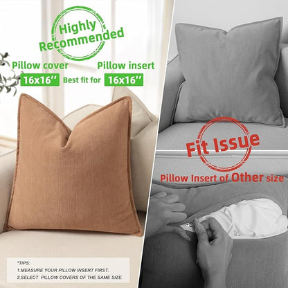 ZWJD Camel Pillow Covers 16x16 Set of 2 Chenille Throw Pillow Covers with Elegant Design Soft and Luxurious Decorative Throw Pillows for Couch, Bed, and Home Decor