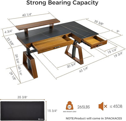 EUREKA ERGONOMIC Electric Standing Desk with Dual Drawers,63 Inche Executive Desk,Height Adjustable L-Shaped Office Desk, Computer Workstations with Monitor Stand,Right/Black