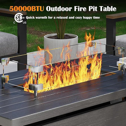 Sundale Outdoor 5 Pieces Patio Furniture Set with Fire Pit Table, Metal Outdoor Sectional Sofa with 6" Olefin Cushion, Modern Outdoor Conversation Sets (4 Seats, Grey Frame)