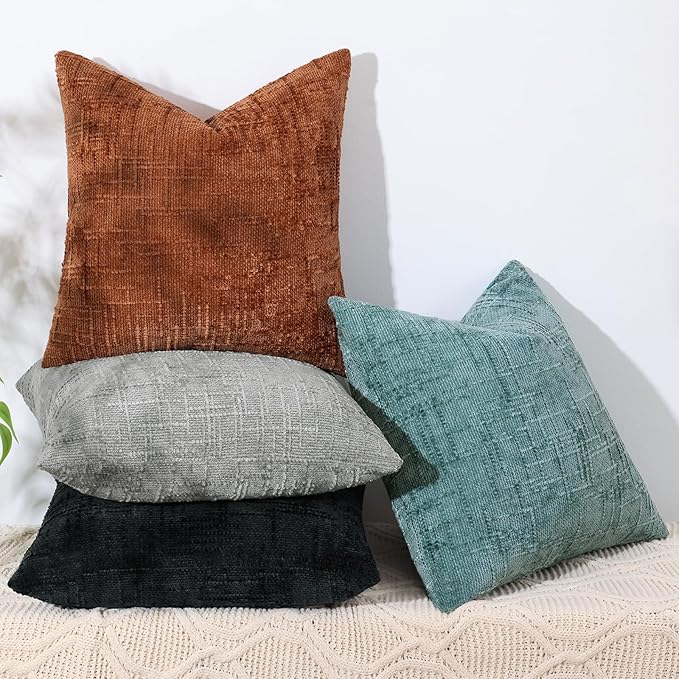 decorUhome Black Chenille Throw Pillow Covers 26x26 Set of 2 Thick Textured Slubby Couch Pillow Covers Farmhouse Accent Modern Neutral Decorative Pillow Cases for Bed Sofa Living Room