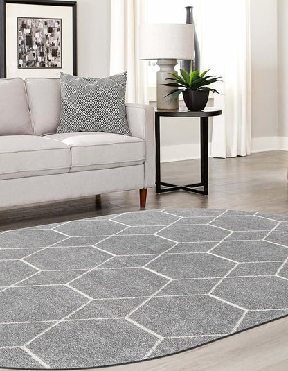 Unique Loom Trellis Frieze Collection Area Rug - Geometric (4' x 6' Oval, Light Gray/ Ivory)