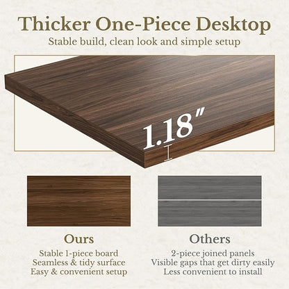 70" Standing Desk with Storage, Executive Electric Height Adjustable Stand Up Desk with AC/USB, Privacy Panel, Large One-Piece Destop, Fluted Computer Desk, Black Walnut