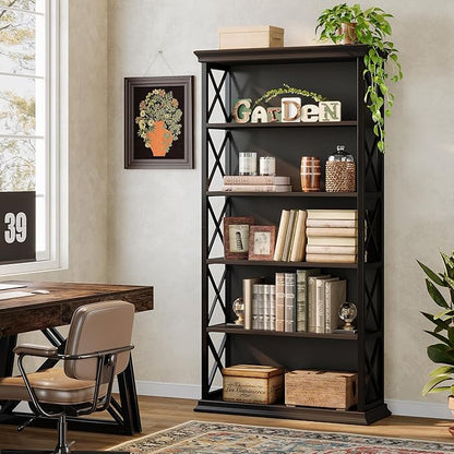 Tribesigns 71-Inch Tall Bookcase, 5-Tier Industrial Metal Bookshelf, Large Etagere Bookcases and Bookshelves, Freestanding Display Shelves for Living Room, Bedroom, Black