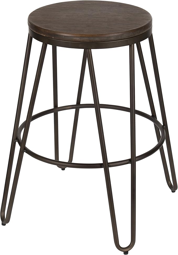 Kate and Laurel Tully Backless Modern Wood and Metal 24" Counter Height Bar Stools, Set of 4, Gray with Wood Seat