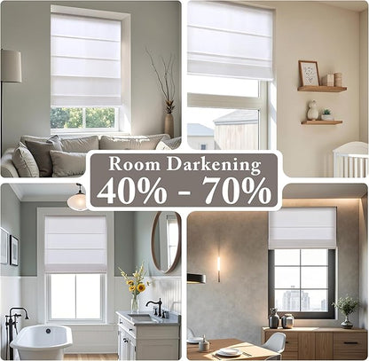 Madison Park Galen Matte White Cordless Roman Shades - Fabric Privacy Single Panel Darkening, Energy Efficient, Thermal Insulated Window Blind Treatment, for Home, Living Room Decor, 34" W x 64" H