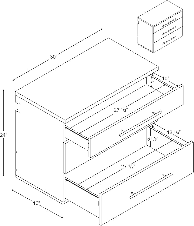 Prepac HangUps 30” Wide Wall Mount 3-Drawer Storage Cabinet, Ideal for Tool Storage, Organization for Garage, Kitchen, Laundry, Bathroom, Home Office and More, 30”W x 24”H x 16”D, White
