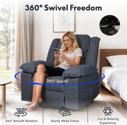 FLEXISPOT Massage Swivel Rocker Recliner Chair for Adults, Rocking Chair Nursery with Massage and Heat, USB Charging Port, 360° Swivel Recliner for Living Room Bedroom Nursery, Blue Gray (XRC2)