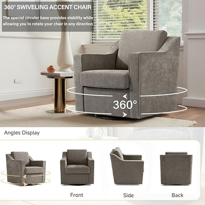 UIXE Swivel Accent Chair, Chenille Fabric Upholstered Arm Chair for Living Room, Modern Club Armchair Comfy Single Sofa Bedroom Reading Seat with Lumbar Pillow - Sand