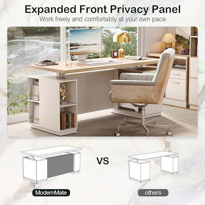 71" Standing Desk with 2 File Cabinet, AC/USB, 1.18" Desktop, L Shaped Height Adjustable Desk, Electric Furniture Set with Multiple Functions for Home and Office, Light Walnut