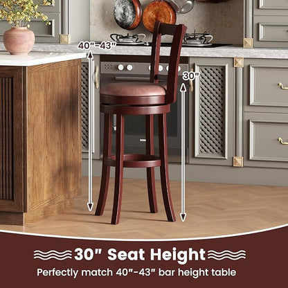 COSTWAY Barstools Set of 2, 30” Faux Leather Upholstered Bar Stools with High Backs and Footrests, Armless Kitchen Island Dining Chairs with Solid Wood Legs, Cappuccino (2, 30'' Seat Height)