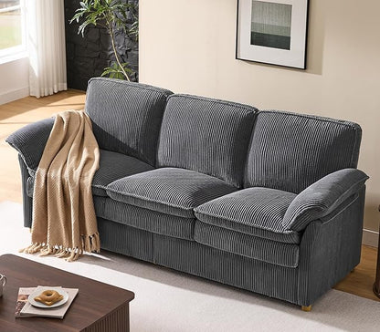 ONBRILL 86.6" Corduroy Couches for Living Room, Comfy 3 Seater Sofa with Pillow-Top Armrest & Dual-Layer Cushions, Mid Century Modern Couch for Bedroom, Apartment, Grey