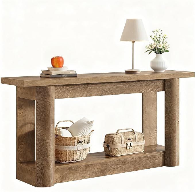 Tribesigns 63" Narrow Console Table, 2-Tier Storage Long Entryway Table, Sofa Foyer Furniture for Living Room, Entrance, Hallway, Light Brown