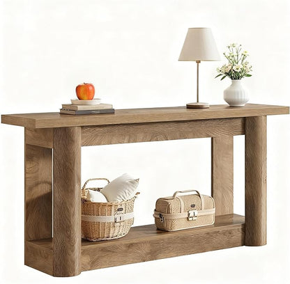 Tribesigns 63" Narrow Console Table, 2-Tier Storage Long Entryway Table, Sofa Foyer Furniture for Living Room, Entrance, Hallway, Light Brown