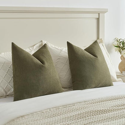 FUTEI Olive Green Decorative Throw Pillow Covers 12x20 Inch Set of 2,Soft Cozy Wheat Ear Striped Patterns Lumbar Pillow Cases,Modern Home Decor for Couch Bed Living Room