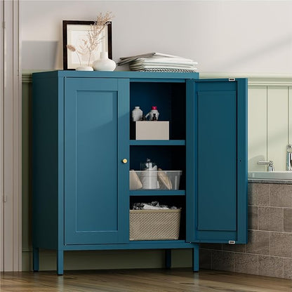 Metal Bathroom Storage Cabinet,Bathroom Floor Storage Cabinet with 2 Adjustable Shelves and 2 Doors,Freestanding Sideboard for Small Spaces, Living Room, Home Office, Dining Room