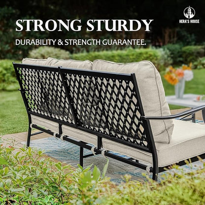 HERA'S HOUSE 7 Piece Patio Furniture Set, 4 x Fixed Metal Cushioned Chair, 2 x Cushioned Ottoman, 1 x 3-Seat Sofa, Outdoor Conversation Set for Lawn Garden Backyard Poolside
