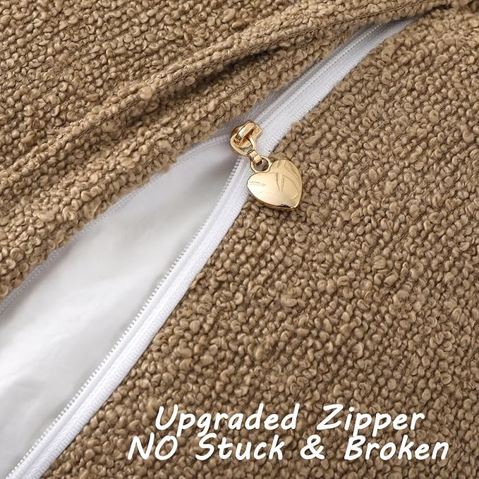 FUTEI Pack of 2 Khaki Decorative Throw Pillow Covers 18x18 Inch Soft Cozy Solid Boucle Textured Cushion Case,Modern Home Decor for Couch Bed Living Room