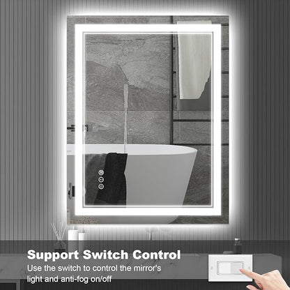 24x32 Inch LED Bathroom Mirror with Lights, Front Light and Backlit Anti-Fog Dimmable Memory Lighted Vanity Mirror, Shatterproof Wall-Mounted Led Mirror for Bathroom