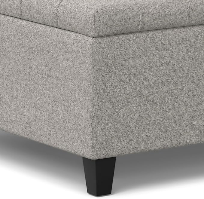 SIMPLIHOME Harrison 30 inch Wide Transitional Square Small Coffee Table Storage Ottoman in Cloud Grey , Assembled, For the Living Room and Bedroom