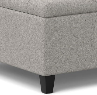SIMPLIHOME Harrison 30 inch Wide Transitional Square Small Coffee Table Storage Ottoman in Cloud Grey , Assembled, For the Living Room and Bedroom