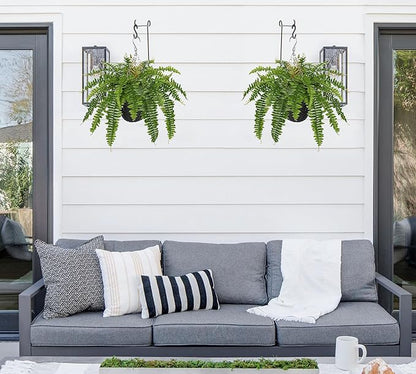 Hollyone Artificial Fern Hanging Basket Plant 25" Boston Ferns 31 Leaves Greenery Plants with Rattan Pot for Outdoors & Indoor Fake Fern Bush Plant in Pot for Patio Entrance Porch Garden Decor Green