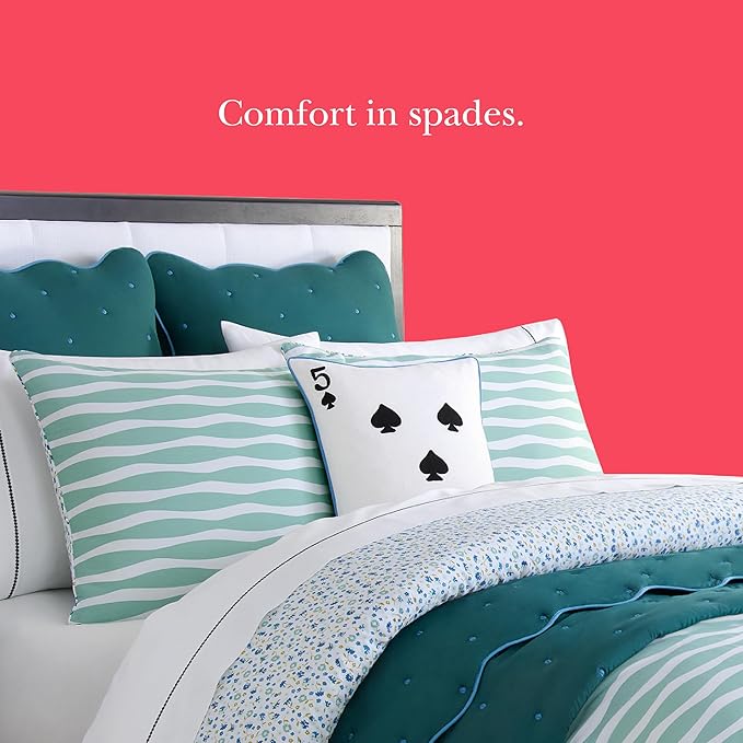 Kate Spade New York 5 of Spades Reversible Decorative Pillow, 14" x 20" Throw Pillow for Bed or Sofa, Cotton Cover, Black, White, Blue and Green, 14 x 20, Multi