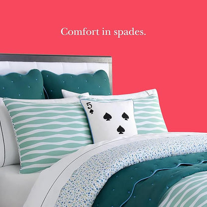 Kate Spade New York 5 of Spades Reversible Decorative Pillow, 14" x 20" Throw Pillow for Bed or Sofa, Cotton Cover, Black, White, Blue and Green, 14 x 20, Multi
