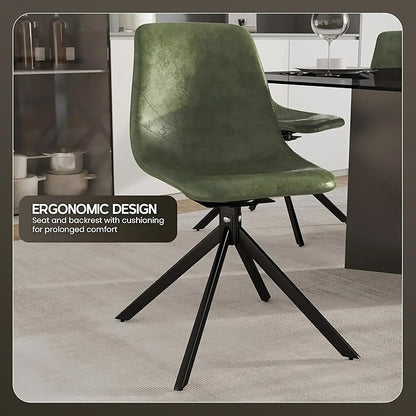 LeisureMod Markley Swivel Leather Dining Side Chair with Durable Iron Legs – Comfortable Accent Chair for Kitchen, Dining Room, or Office Set of 4