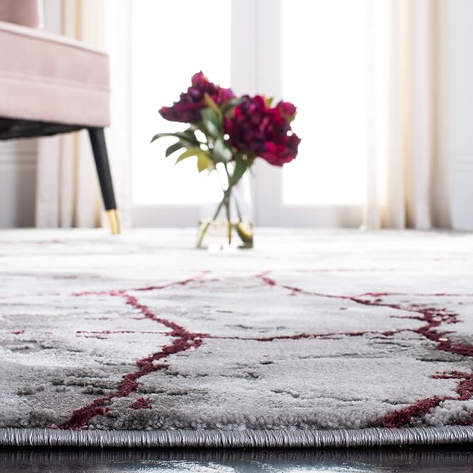 SAFAVIEH Craft Collection 8' Round Grey/Wine CFT877S Modern Abstract Non-Shedding Living Room Dining Bedroom Foyer Area Rug