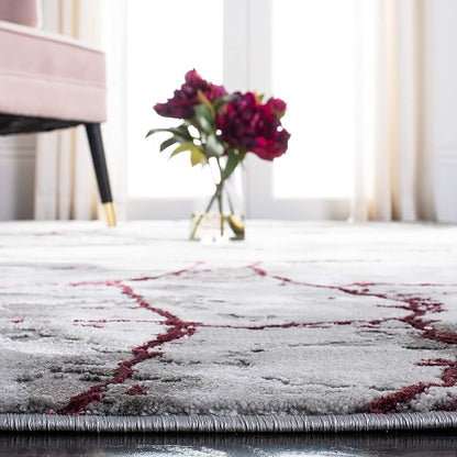 SAFAVIEH Craft Collection 8' Round Grey/Wine CFT877S Modern Abstract Non-Shedding Living Room Dining Bedroom Foyer Area Rug