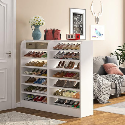 Tribesigns Shoe Rack, 8-Tier Tall Shoe Shelf, Wooden Shoe Storage Cabinet, White