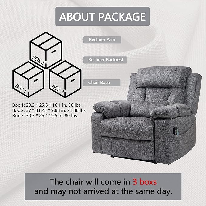 Big Man Power Lay Flat Lift Chair Oversized Recliner Dual Motor Heat Vibration for Elderly, Overstuffed Electric 28" Extra Wide Recliners with Flip Arm Storage Cup Holders,USB Type C Charging