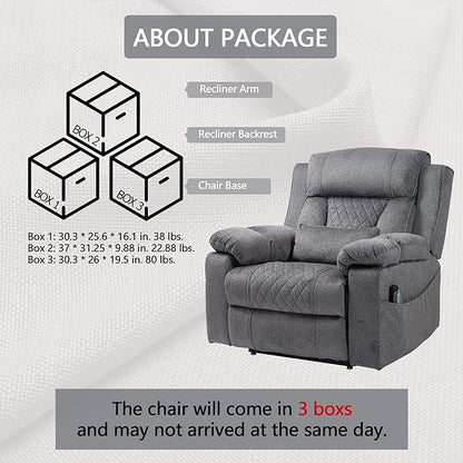 Big Man Power Lay Flat Lift Chair Oversized Recliner Dual Motor Heat Vibration for Elderly, Overstuffed Electric 28" Extra Wide Recliners with Flip Arm Storage Cup Holders,USB Type C Charging