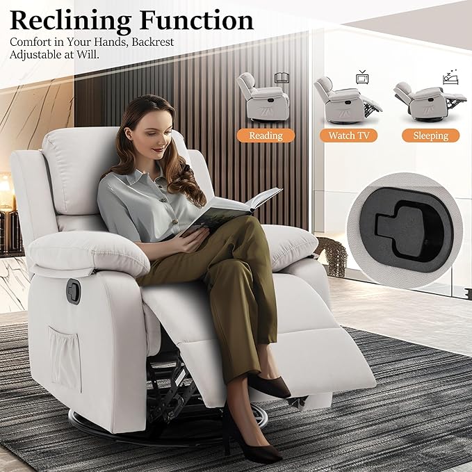 Recliner Chair, 360 Swivel Rocker Chair for Adults, Small Rocking Recliner Chair for Small Spaces